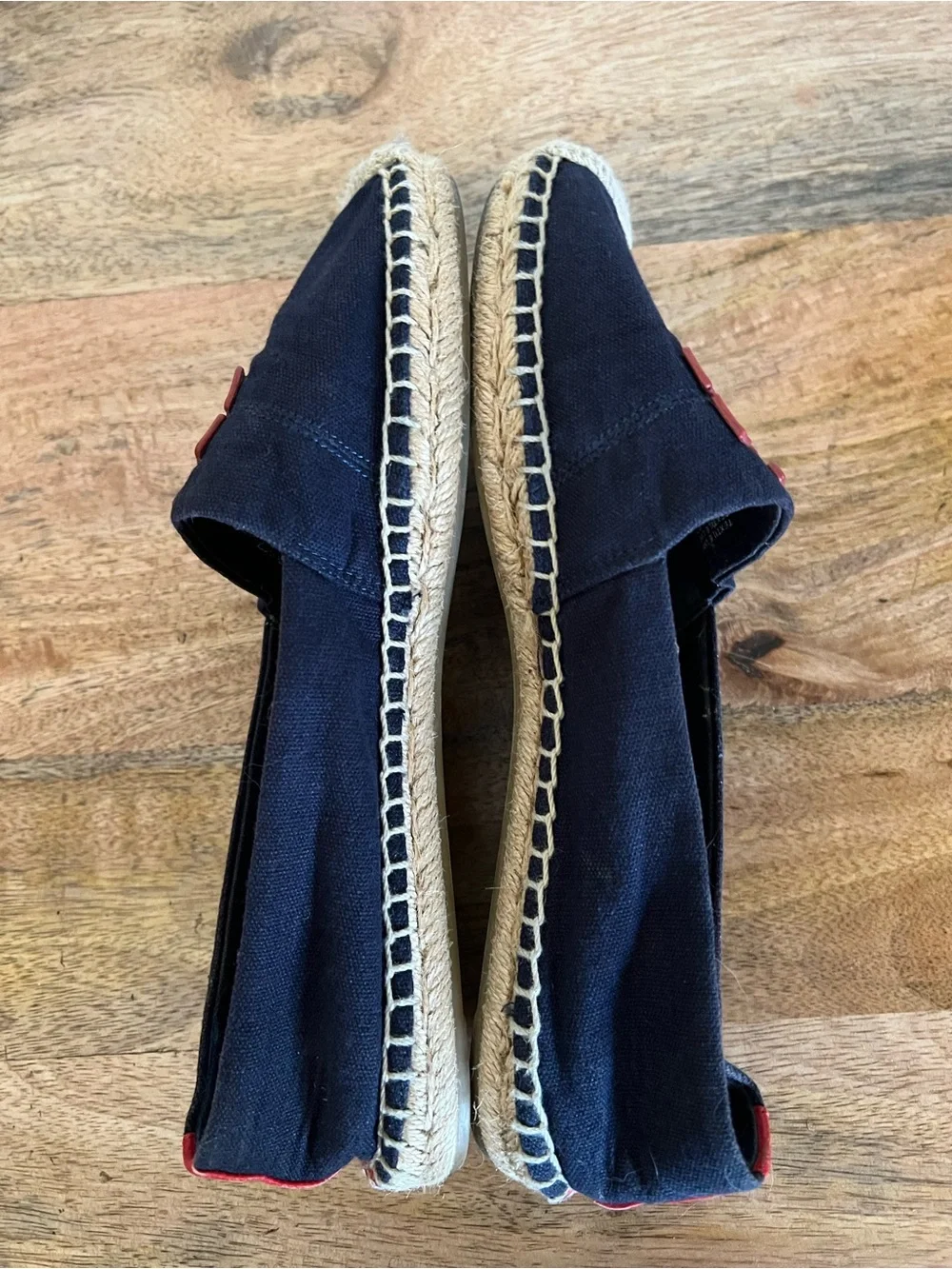 Tory Burch Weston Flat Espadrille Navy & Red Canvas Calf Logo Shoes, Size 10